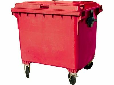 Мусорный контейнер 1100л, красный с крышкой