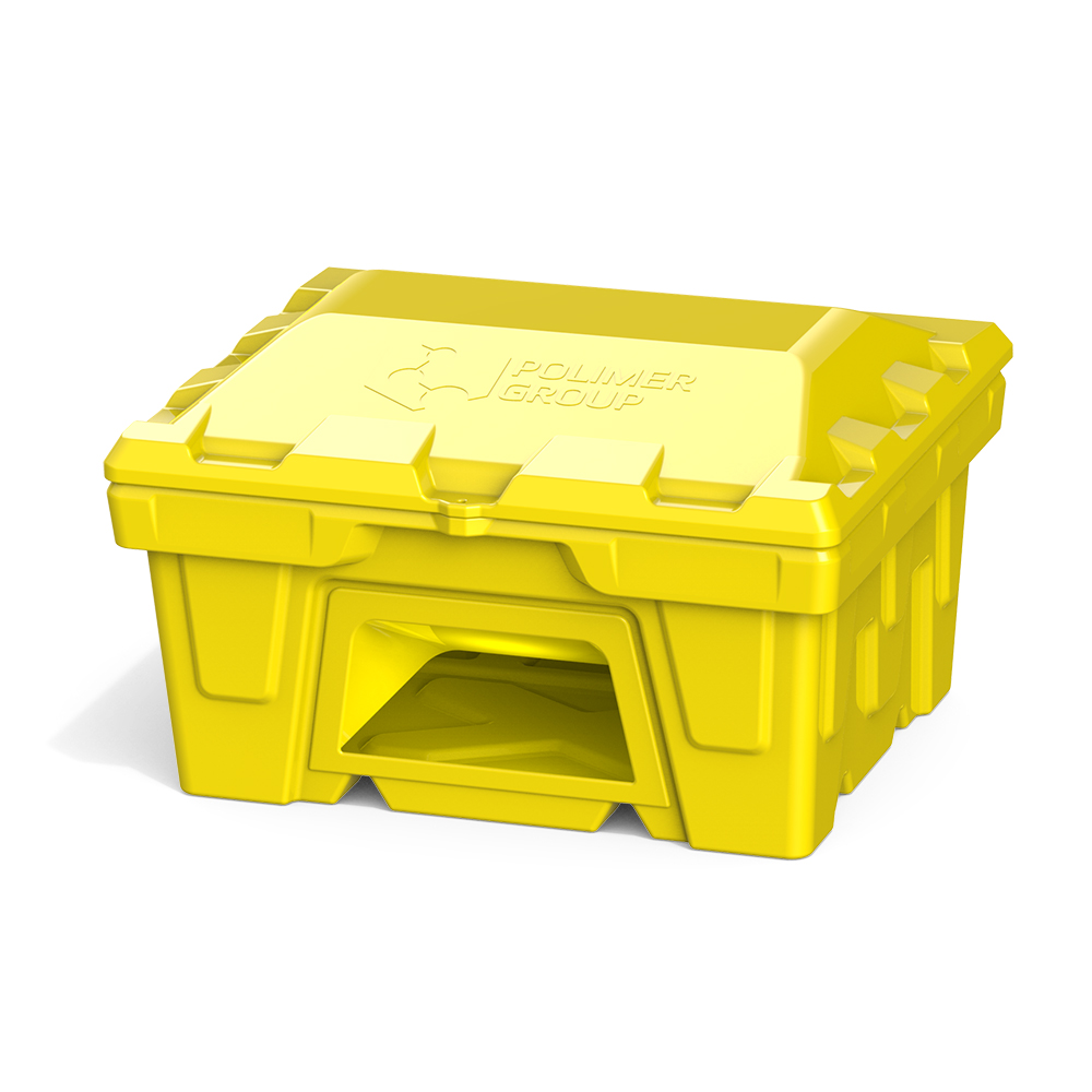 Ящик для соли, реагентов 250 литров с дозатором, желтый